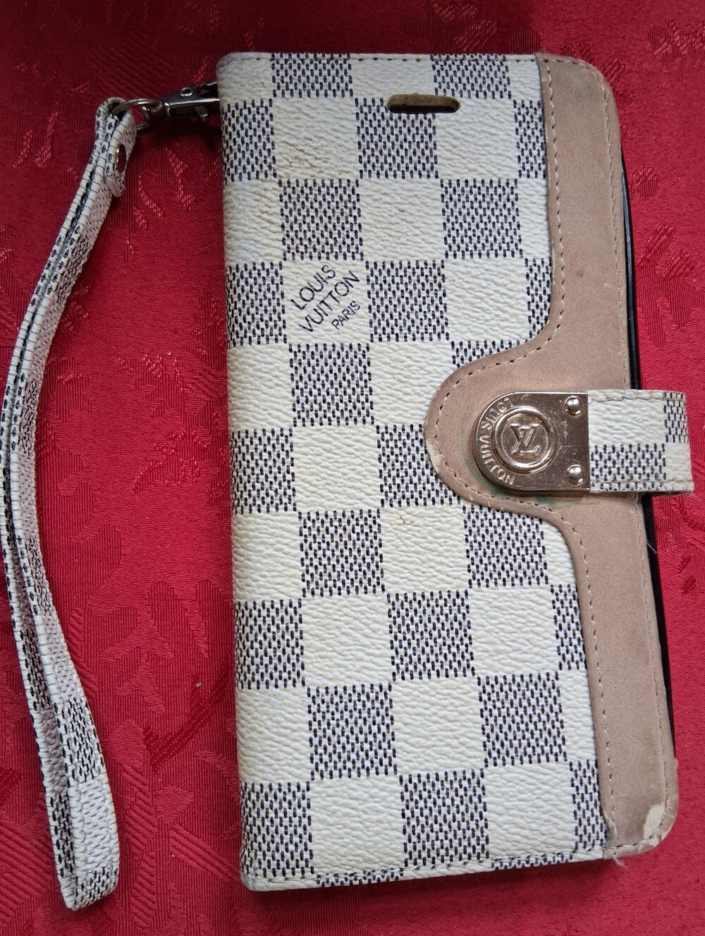 Louis Vuitton Damier Azur Cream Check Wristlet Phone Folio with Magnetic Clasp